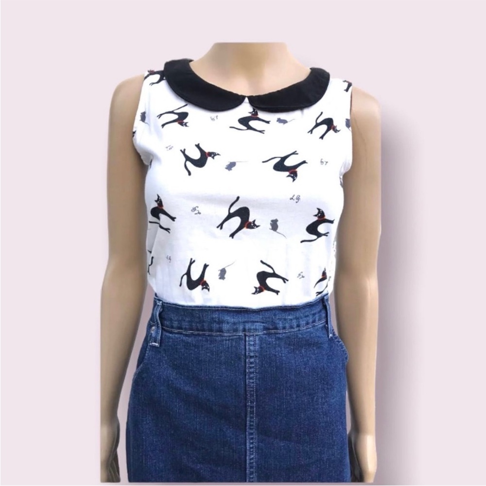 Lulu Guinness Black Cat Print Top